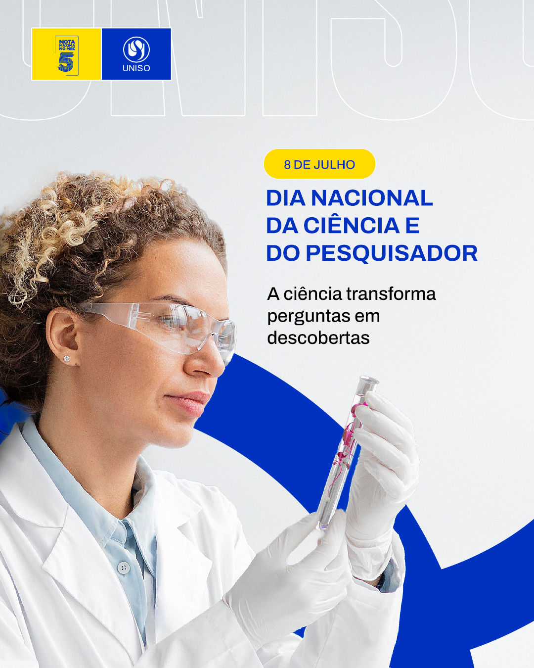 Hojé é o Dia Nacional da Ciência e do Pesquisador e, nesta data, celebramos quem transforma curiosidade em conhecimento e conhecimento em impacto real para a sociedade.

A pesquisa científica está presente em diferentes áreas, o que possibilita novas descobertas, soluções e avanços significativos que fazem parte do nosso dia a dia.

Na Uniso, esse trabalho acontece por meio da iniciação científica, dos grupos de pesquisa, dos laboratórios, dos programas de mestrado e doutorado e da dedicação de professores, pesquisadores e estudantes comprometidos com a produção de conhecimento.
Investir em ciência é investir em inovação, desenvolvimento e futuro.

A Uniso é nota 5 no MEC! Confira no link da bio o cadastro da Instituição no Sistema e-MEC.

#Uniso #DiaNacionalDaCiencia #Pesquisa #Ciencia #Inovacao #Pesquisador