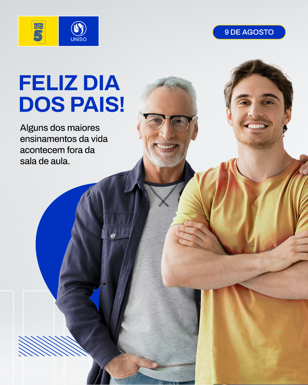 Os pais acompanham e incentivam de diferentes formas. São eles quem apoiam jornadas de aprendizado, crescimento e realização. 👨👦

Seja por meio de conselhos, exemplos ou presença, muitos pais fazem parte das conquistas que marcam a vida acadêmica e, inclusive, veem o sonho que, um dia, foi seu em seus filhos. 😍

A todos os pais que inspiram, apoiam e acreditam no poder da educação, o nosso reconhecimento e carinho. 😊

Feliz Dia dos Pais! 😉

A Uniso é nota 5 no MEC! Confira no link da bio o cadastro da Instituição no Sistema e-MEC.

#Uniso #DiaDosPais #Educacao #Universidade