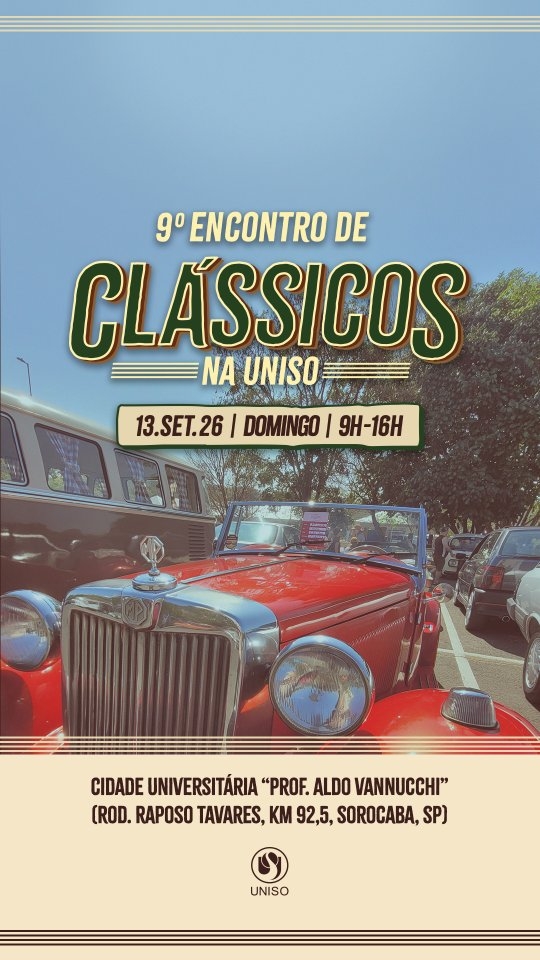 🚗👀 Bonitos esses clássicos de brinquedo, né? Mas a gente garante que os clássicos do 9º Encontro de Clássicos na Uniso são de verdade! 😎

No dia 13 de setembro, das 9h às 16h, a Cidade Universitária Prof. Aldo Vannucchi recebe carros e motos antigas, além de muita diversão para toda a família.

🎶 Música
🧸 Área kids
🍔 Food trucks
🚗 E muitos clássicos para admirar!

A entrada é gratuita para todos. Se puder, contribua com 1 kg de alimento não perecível para o Lar São Vicente de Paulo. 🤝

📅 13 de setembro, das 9h às 16h
📍 Cidade Universitária Prof. Aldo Vannucchi
Rodovia Raposo Tavares, Km 92,5

Agora é só deixar os clássicos de brinquedo de lado e preparar o passeio. Esperamos você! 💙

A Uniso é nota 5 no MEC! Confira no link da bio o cadastro da Instituição no Sistema e-MEC.
#EncontroDeClássicos #ClássicosNaUniso #CarrosAntigos #MotosAntigas #Sorocaba