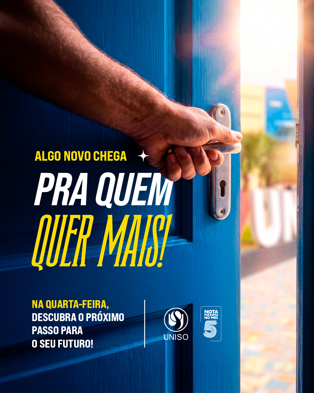 Tem novidade chegando para quem está pensando no futuro. ⚠️

Na quarta-feira, 16 de setembro, começa uma nova oportunidade para quem quer dar o primeiro passo rumo à graduação e ser mais com a Uniso. 📢

Por enquanto, a gente só pode dar um spoiler: vale a pena ficar de olho! 👀

Vestibular Uniso 2027.1 vem aí! 🫡

A Uniso é nota 5 no MEC! Confira no link da bio o cadastro da Instituição no Sistema e-MEC.

#Uniso #VestibularUniso #Vestibular2027 #Graduação #Universidade