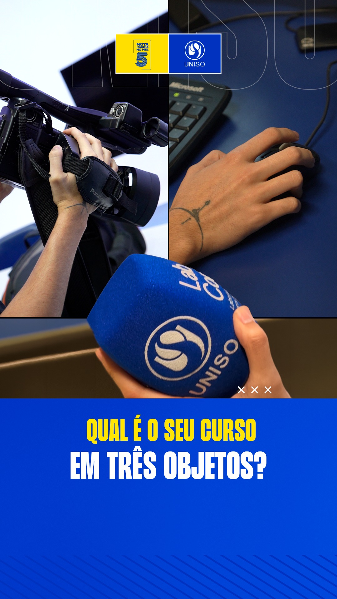 Se você tivesse que representar seu curso usando apenas três objetos, quais escolheria? 🖱️🖋️📐

Propusemos esse desafio para o Mar, que está no 6º semestre de Jornalismo na Uniso, e as escolhas do estudante dizem muito sobre a área. Confira no reel! ▶️

A Uniso é nota 5 no MEC! Confira no link da bio o cadastro da Instituição no Sistema e-MEC.

#Uniso #VidaUniversitária #Graduação #Universidade #MeuCurso